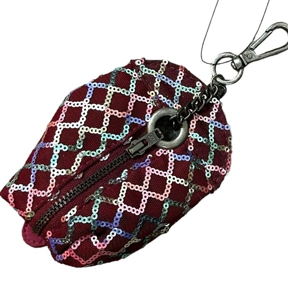 Free People Ruby Coin Purse NEW NWT Sequin Burgundy Purse Handbag Clip - Picture 5 of 8